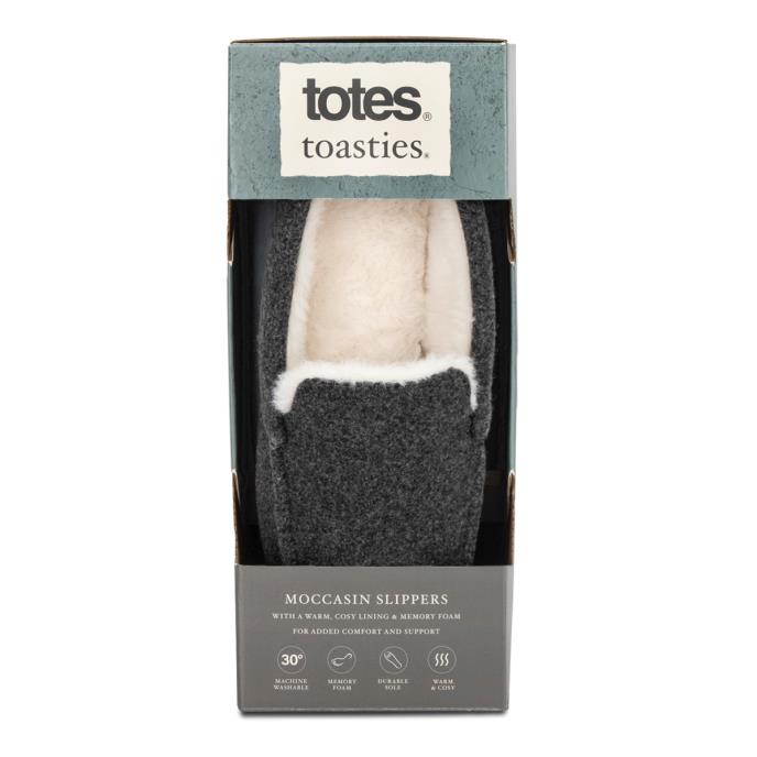 totes toasties® Mens Felt Moccasin Slipper With Sherpa Lining Grey Extra Image 7